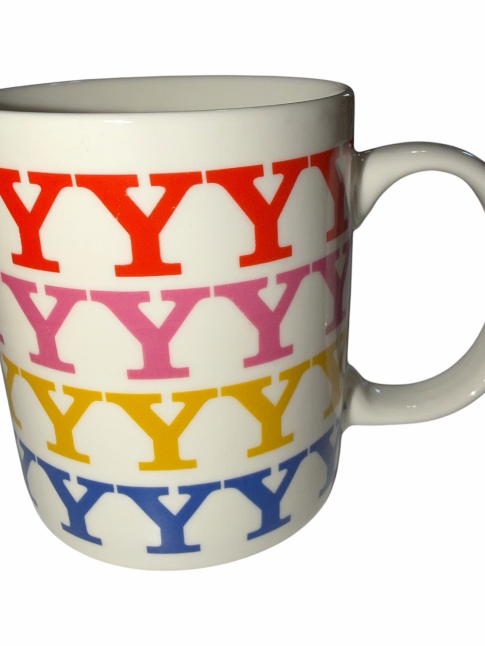 Ashland White Ceramic Mug with Red, Pink, Yellow and Blue 'Y' Pattern - Picture 3 of 4